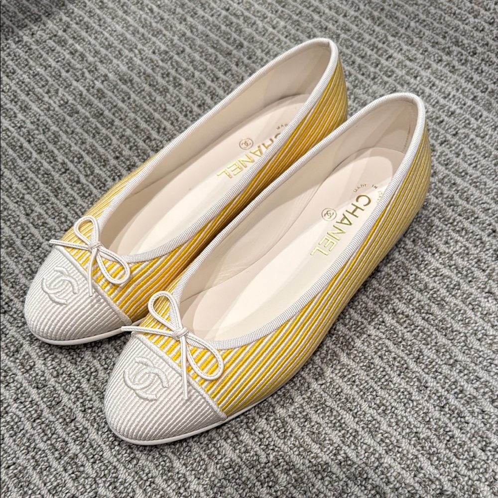 CHANEL Yellow and White Flats with Minimalist Design
